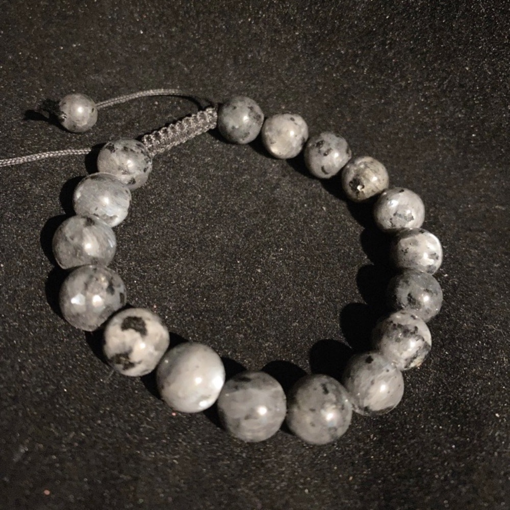 Gray Cloudy Map Stone Quartz Beaded Healing  Bracelet~Macrame~Adjustable